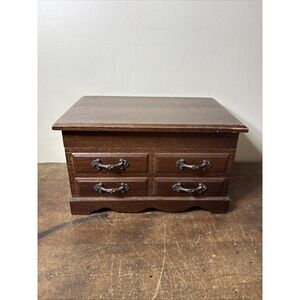 Vtg Wood Price Import Jewelry Box Musical Working With Mirror & Velvet Lined